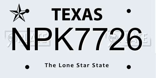 NPK7726 Texas License Plate