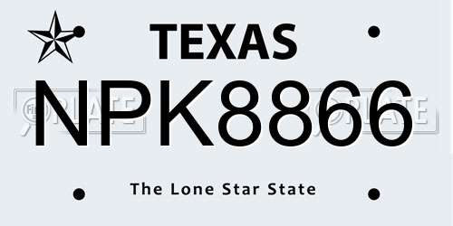 NPK8866 Texas License Plate