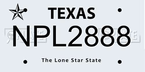 NPL2888 Texas License Plate