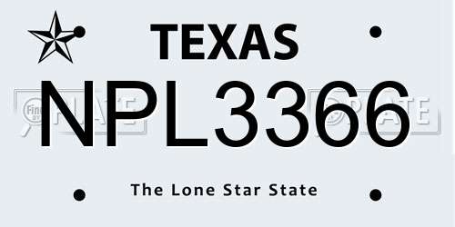 NPL3366 Texas License Plate