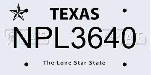 NPL3640 Texas License Plate