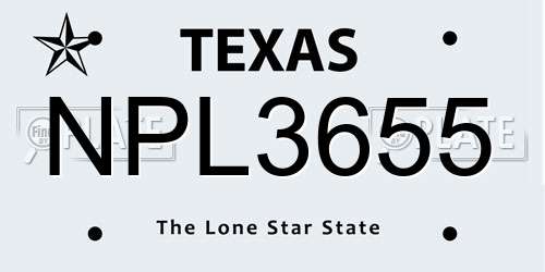 NPL3655 Texas License Plate