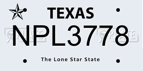 NPL3778 Texas License Plate