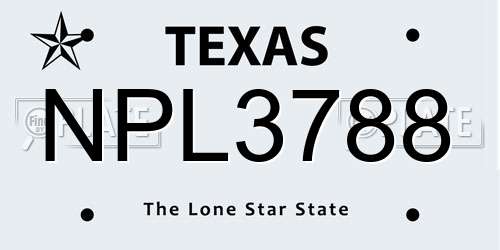 NPL3788 Texas License Plate