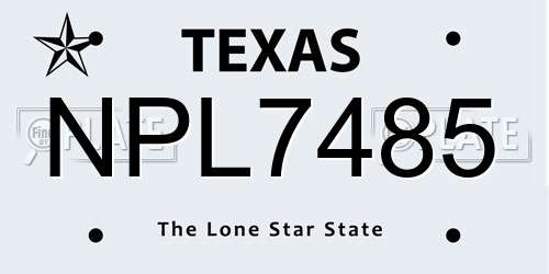 NPL7485 Texas License Plate