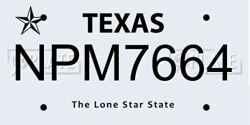 NPM7664 Texas License Plate