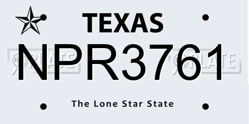 NPR3761 Texas License Plate