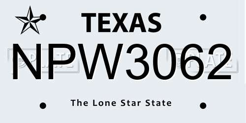 NPW3062 Texas License Plate