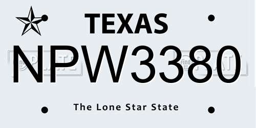 NPW3380 Texas License Plate