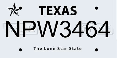 NPW3464 Texas License Plate
