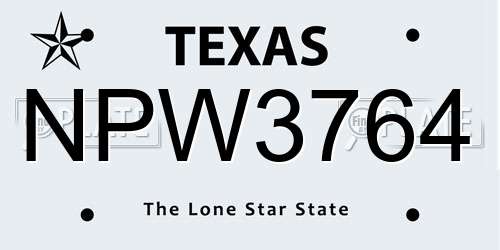NPW3764 Texas License Plate
