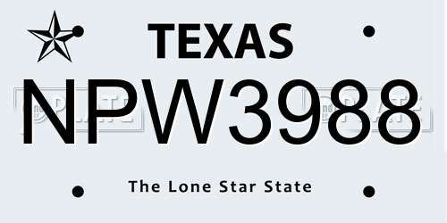 NPW3988 Texas License Plate