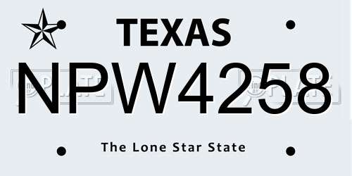 NPW4258 Texas License Plate