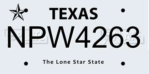 NPW4263 Texas License Plate