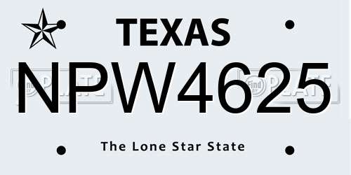 NPW4625 Texas License Plate