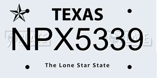 NPX5339 Texas License Plate