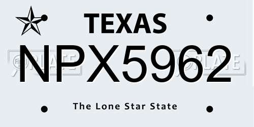 NPX5962 Texas License Plate