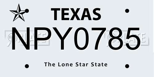 NPY0785 Texas License Plate