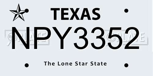 NPY3352 Texas License Plate