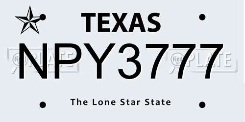 NPY3777 Texas License Plate