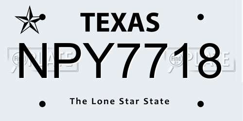 NPY7718 Texas License Plate