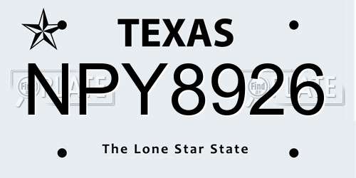 NPY8926 Texas License Plate
