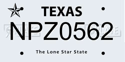 NPZ0562 Texas License Plate
