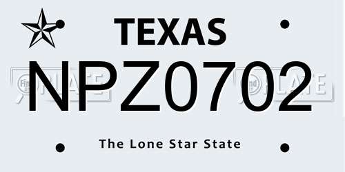 NPZ0702 Texas License Plate