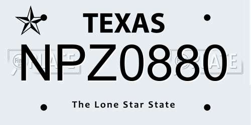 NPZ0880 Texas License Plate