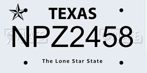NPZ2458 Texas License Plate