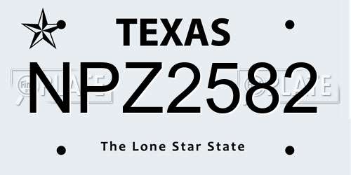 NPZ2582 Texas License Plate