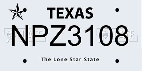 NPZ3108 Texas License Plate