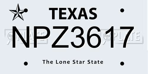 NPZ3617 Texas License Plate