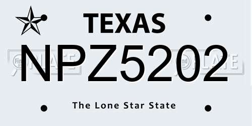 NPZ5202 Texas License Plate