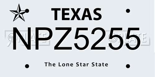 NPZ5255 Texas License Plate