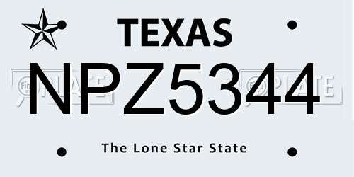 NPZ5344 Texas License Plate