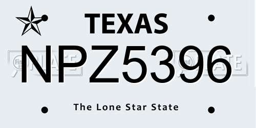 NPZ5396 Texas License Plate