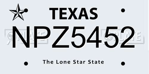 NPZ5452 Texas License Plate