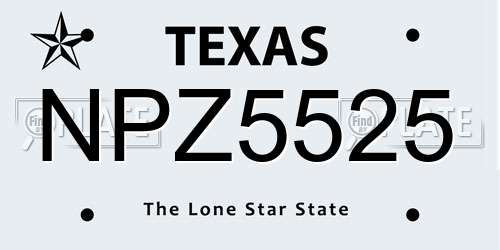 NPZ5525 Texas License Plate