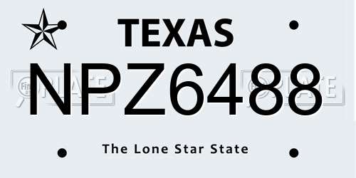NPZ6488 Texas License Plate