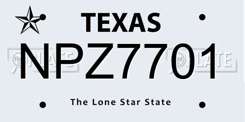NPZ7701 Texas License Plate
