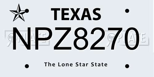NPZ8270 Texas License Plate
