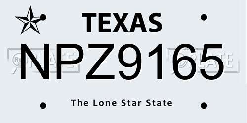 NPZ9165 Texas License Plate