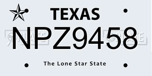 NPZ9458 Texas License Plate