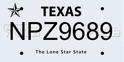 NPZ9689 Texas License Plate