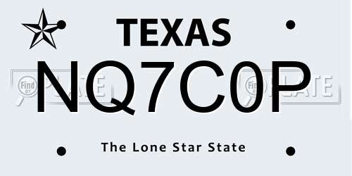 NQ7C0P Texas License Plate