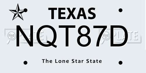 NQT87D Texas License Plate