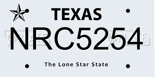 NRC5254 Texas License Plate
