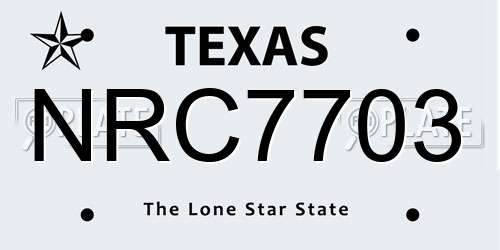 NRC7703 Texas License Plate