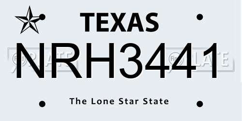 NRH3441 Texas License Plate